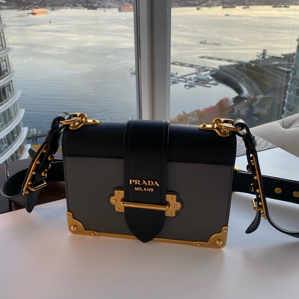 PRADA cahier flap bag. New condition. Grey.